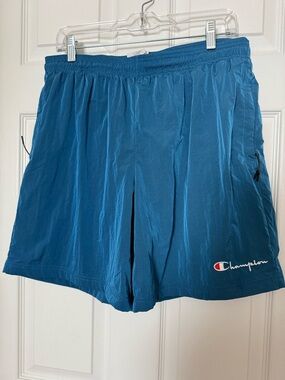 Champion Vintage Inspired Blue Nylon Quick Dry Athletic Shorts with Logo - Sz XL